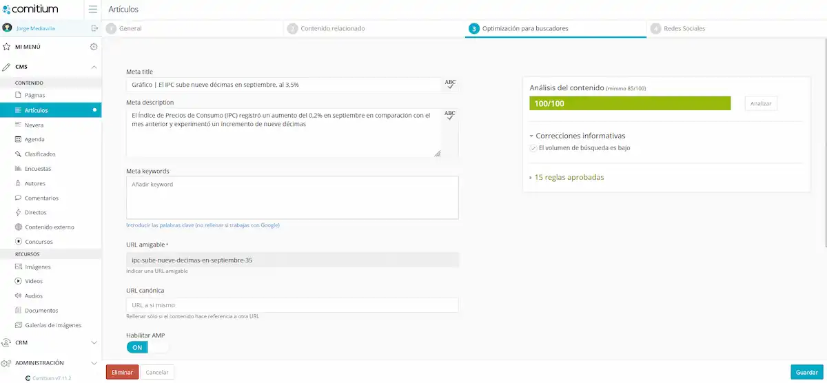 Pantallazo del CMS Comitium de BAB software