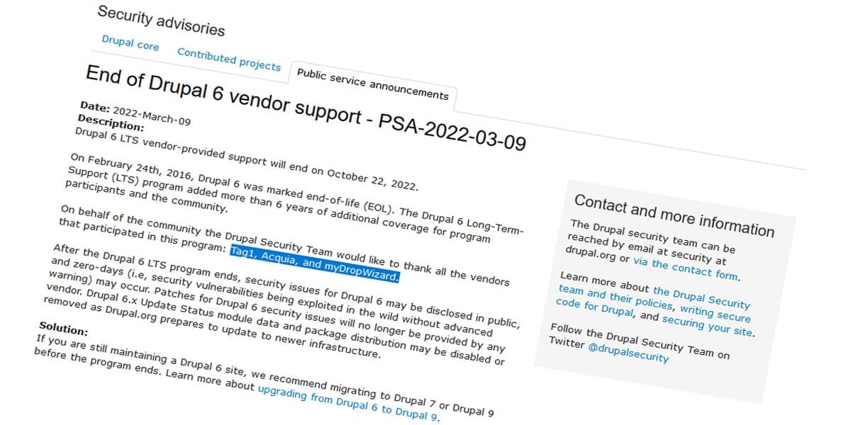 Drupal 6 se quedará pronto sin soporte de ningún tipo