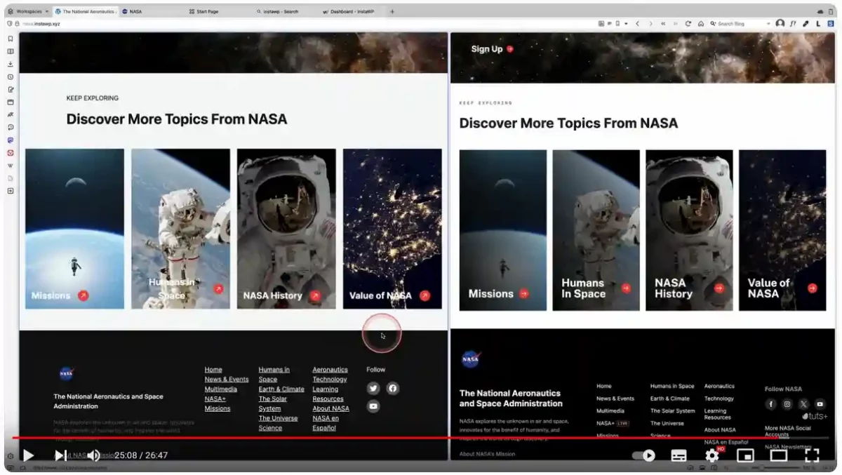 Recrean la portada de la web de la NASA solo con el editor de bloques de WordPress