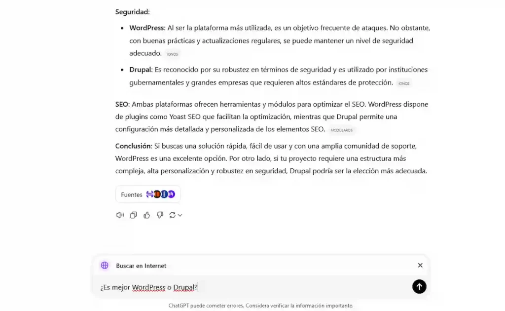 Pantallazo de la búsqueda en searchGPT