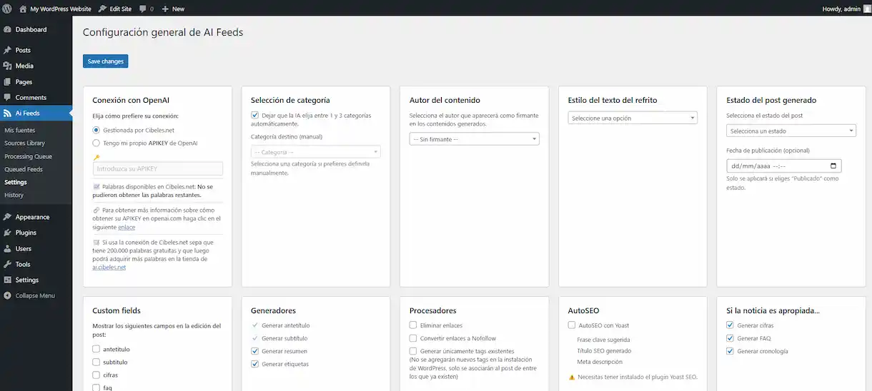 Mejora la cantidad y calidad de tu contenido en WordPress con AI Feeds de Cibeles Group
