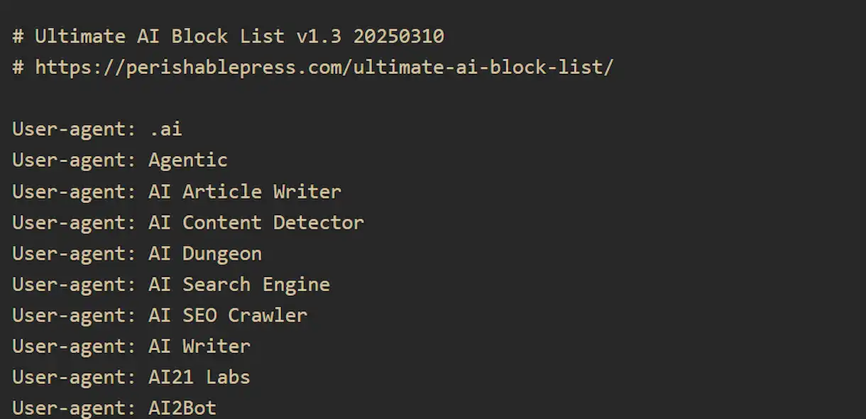 La lista más completa para bloquear la IA en robots.txt o htaccess