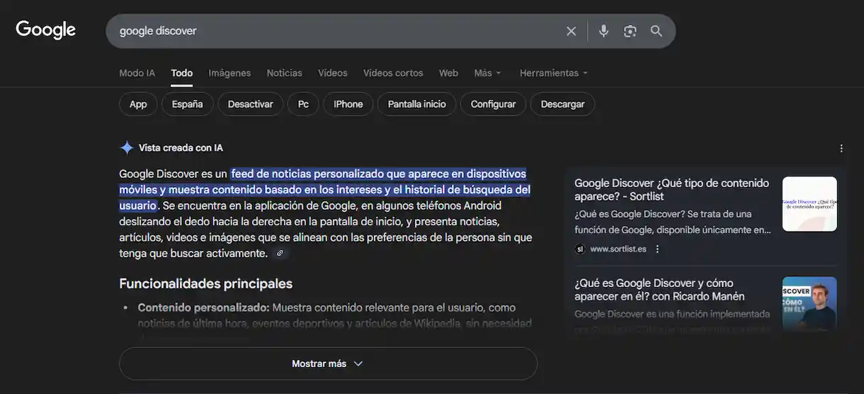 Google Discover en Google Search
