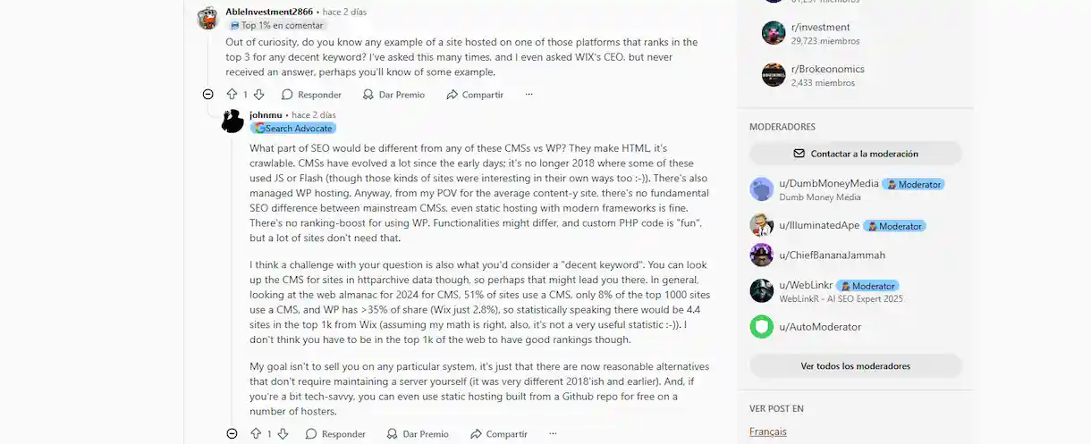 John Mueller en Reddit