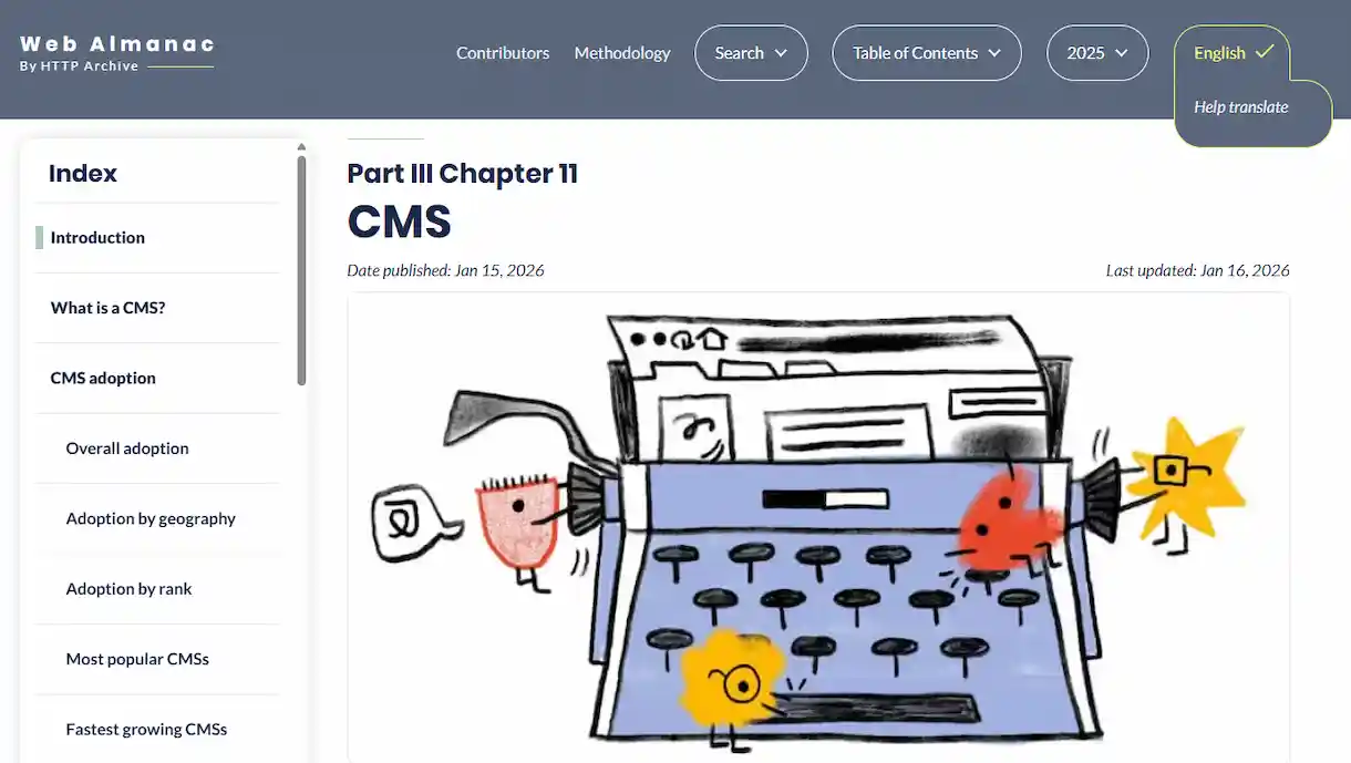 Conclusiones del Web Almanac de HTTP Archive 2025: el mercado de CMS está maduro