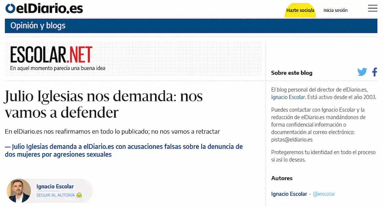 Julio Iglesias podría llevar a eldiario.es (Bitban) a la bancarrota