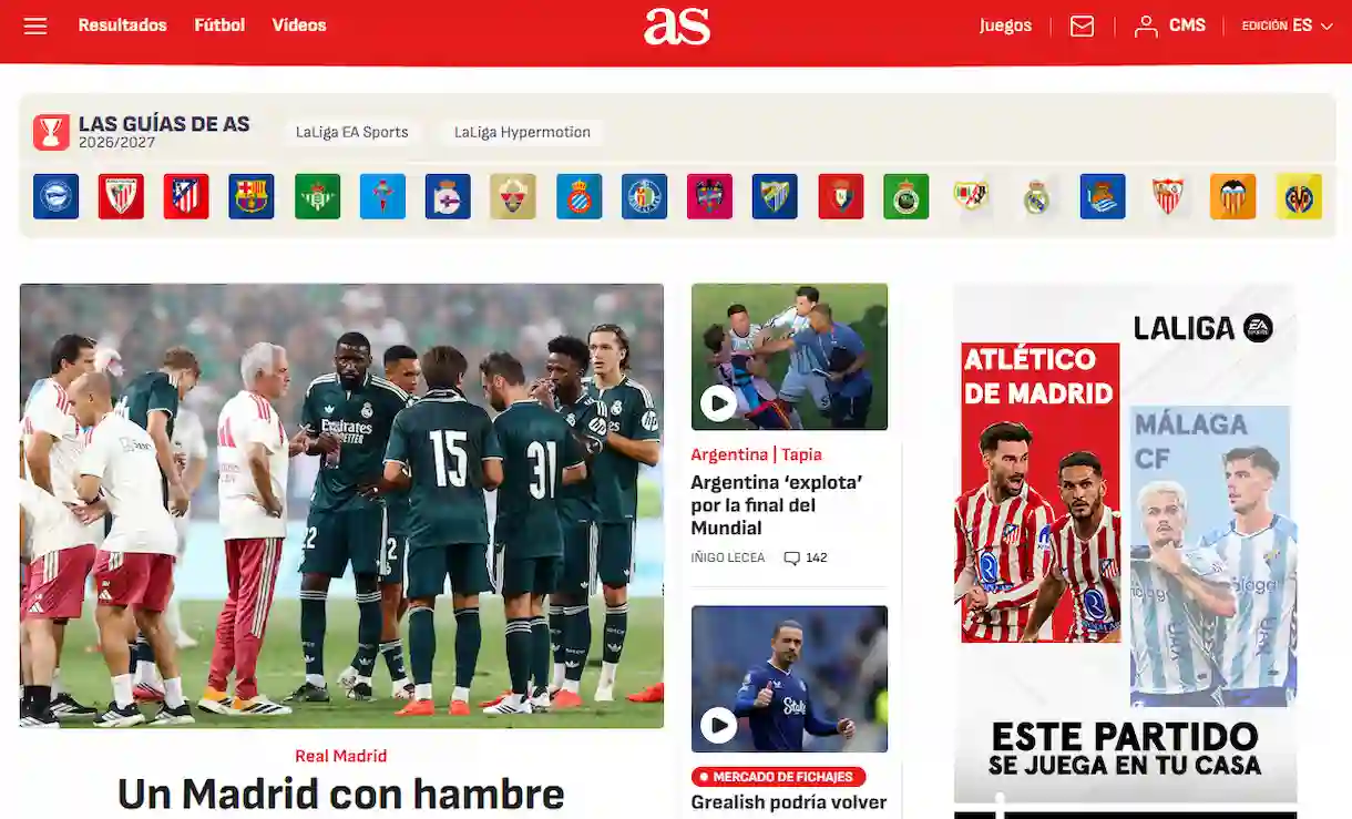 El Mundial de Fútbol corona al Diario AS como líder en el ranking de GfK de julio 2026